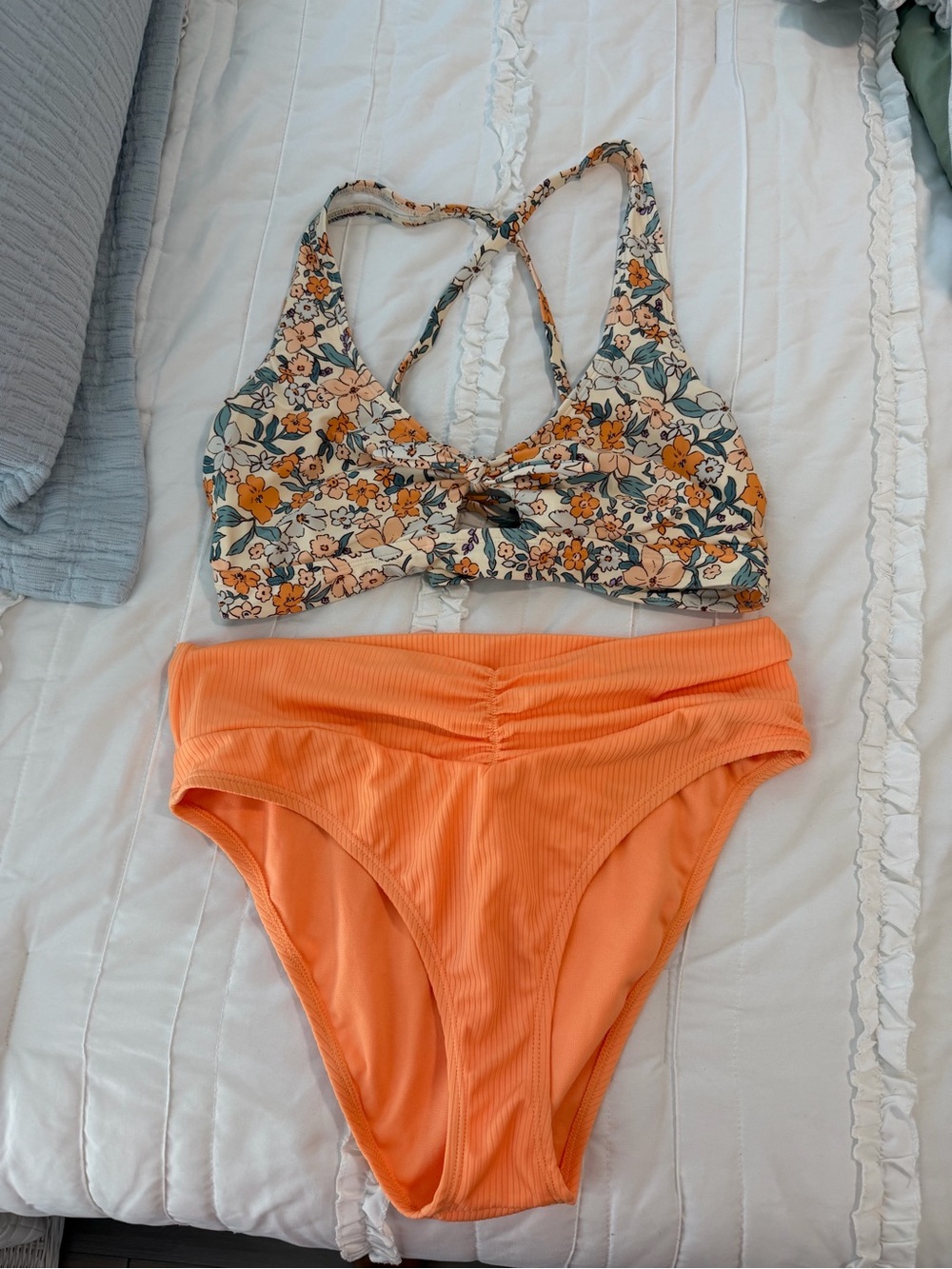 Ninety Floral Print Top with Orange High-Waist Bottoms Swim Set